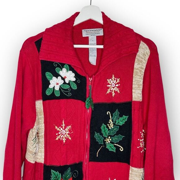 Y2K Tiara International Christmas Cardigan Beaded Grandmacore Ugly Plus Size 1X - Picture 3 of 12